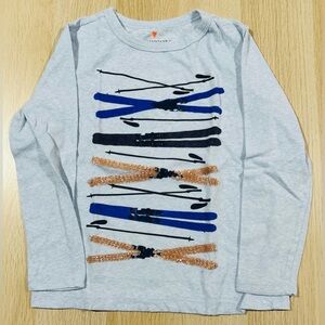 Crewcuts Gray Long Sleeve Tee with Blue and Brown Ski Design